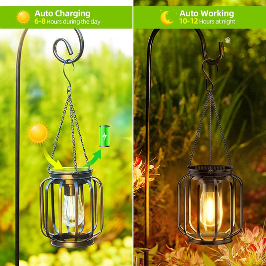 UCASA Solar Lights Outdoor Garden, 2 Pack Hanging Solar Lanterns with Chain and Hook, Metal Waterproof Garden Ornaments Outdoor for Decoration Pathway Patio Yard(Warmwhite)