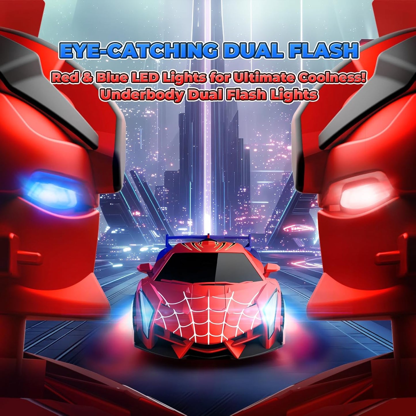 Remote Control Transform Car w Eye & Underbody Lights, 2.4GHz Web RC Car & Robot One-Button Deformation & 360°Rotation, Boys Toys Gifts Present for 3 4 5 6 7 8 9 Year Old Boys Kids Toys Age 3-12