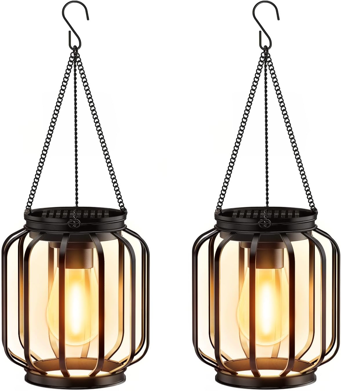 UCASA Solar Lights Outdoor Garden, 2 Pack Hanging Solar Lanterns with Chain and Hook, Metal Waterproof Garden Ornaments Outdoor for Decoration Pathway Patio Yard(Warmwhite)