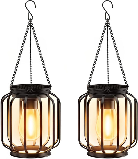 UCASA Solar Lights Outdoor Garden, 2 Pack Hanging Solar Lanterns with Chain and Hook, Metal Waterproof Garden Ornaments Outdoor for Decoration Pathway Patio Yard(Warmwhite)