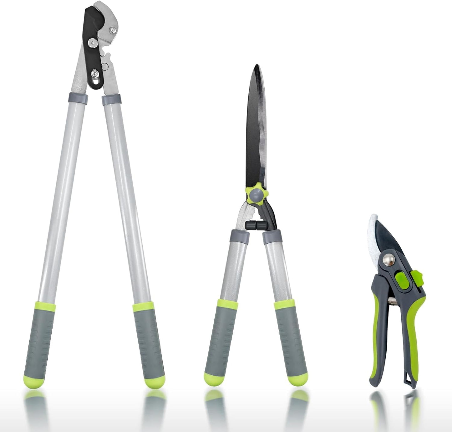 Updated 3PCS Garden Shears Set with 72cm Tree Loppers Heavy Duty, 58cm Professional Heavy Duty Hedge Clippers, 20cm Sharp Pruning Shears as Tree & Shrub Care Kit，Chops Thick High Branch Ease