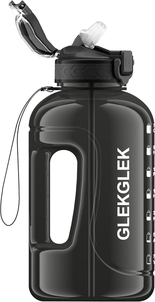 2 Litre Water Bottle with Straw, BPA Free Large Drinks Bottle for Gym, Office, Outdoors Sport (Black)