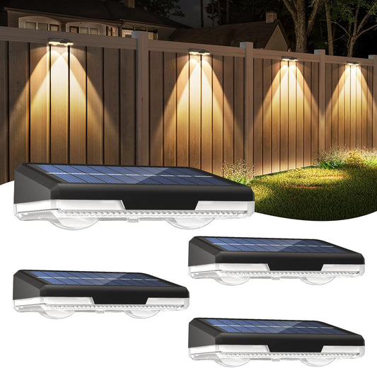 Solar-Fence-Lights-Outdoor-Garden - 4 Pack Garden Wall Lights Outdoor 8 Colors 9 Modes RGB Fence Light For Ouside IP65 Waterproof - Light Solar Powered Patio Deck Pool Step Fence Gate Yard Decoration