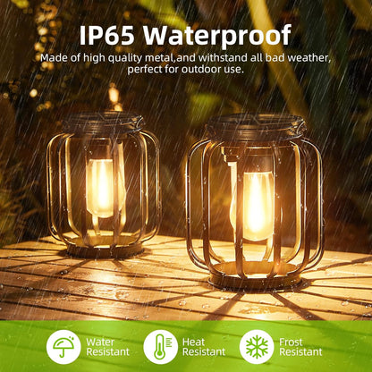UCASA Solar Lights Outdoor Garden, 2 Pack Hanging Solar Lanterns with Chain and Hook, Metal Waterproof Garden Ornaments Outdoor for Decoration Pathway Patio Yard(Warmwhite)