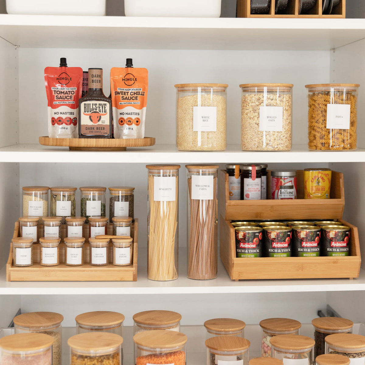 Bamboo Pantry Storage Organizer Set